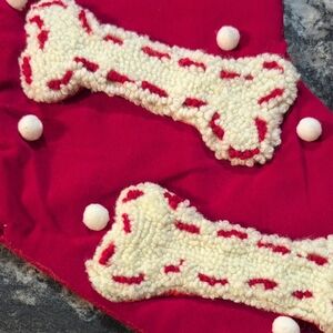 Red Latch Hook Dog Christmas Stocking with Bone Design Woof Pet